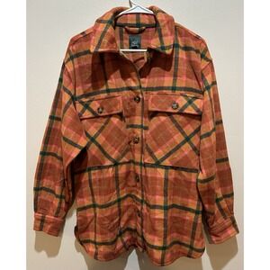 Wild Fable Plaid Shacket Orange Pink Green Button Down Shirt Jacket F00254691 S